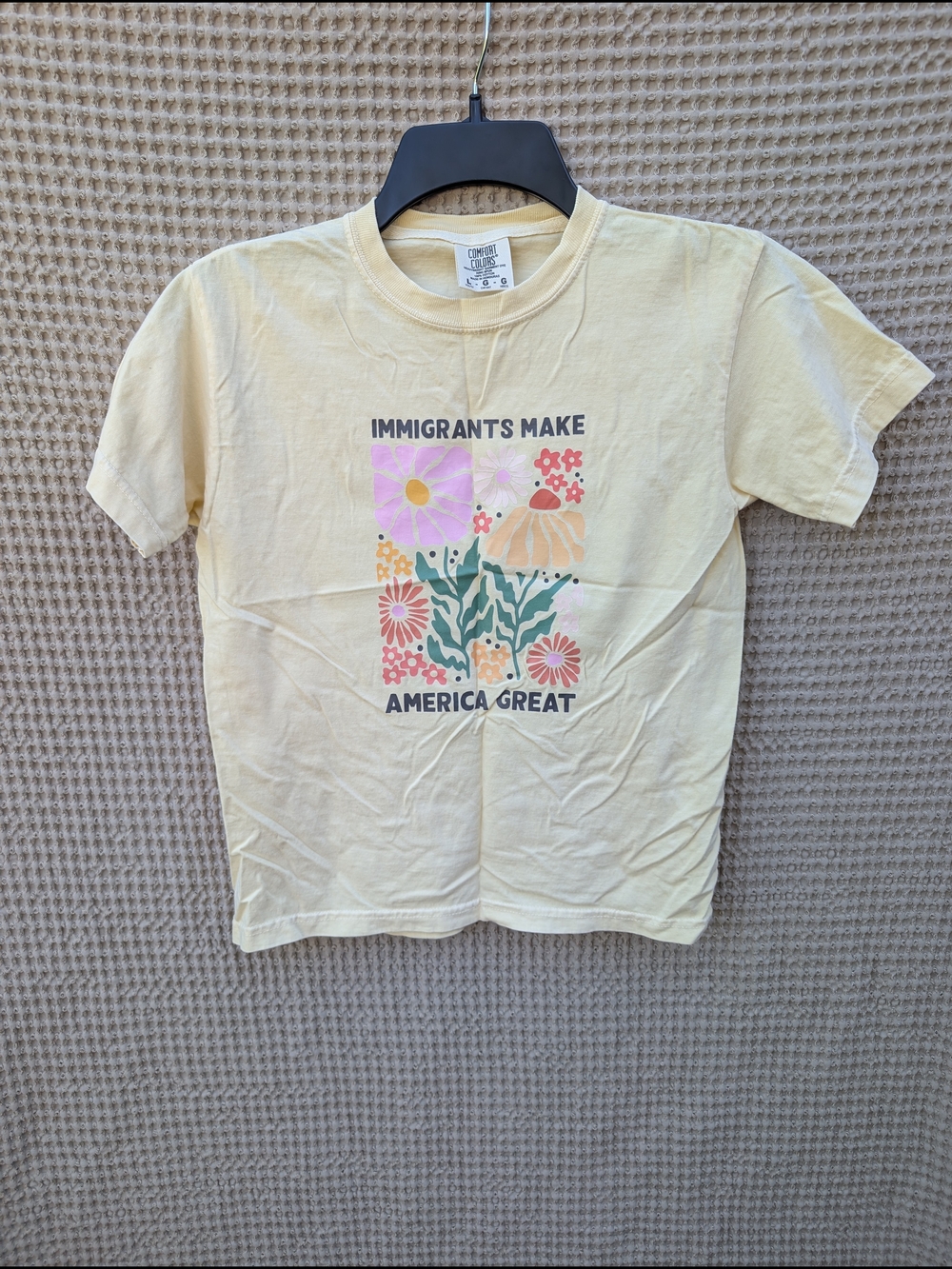 Children's Yellow Comfort Colors Graphic Tee - Immigrants Make America Great YL